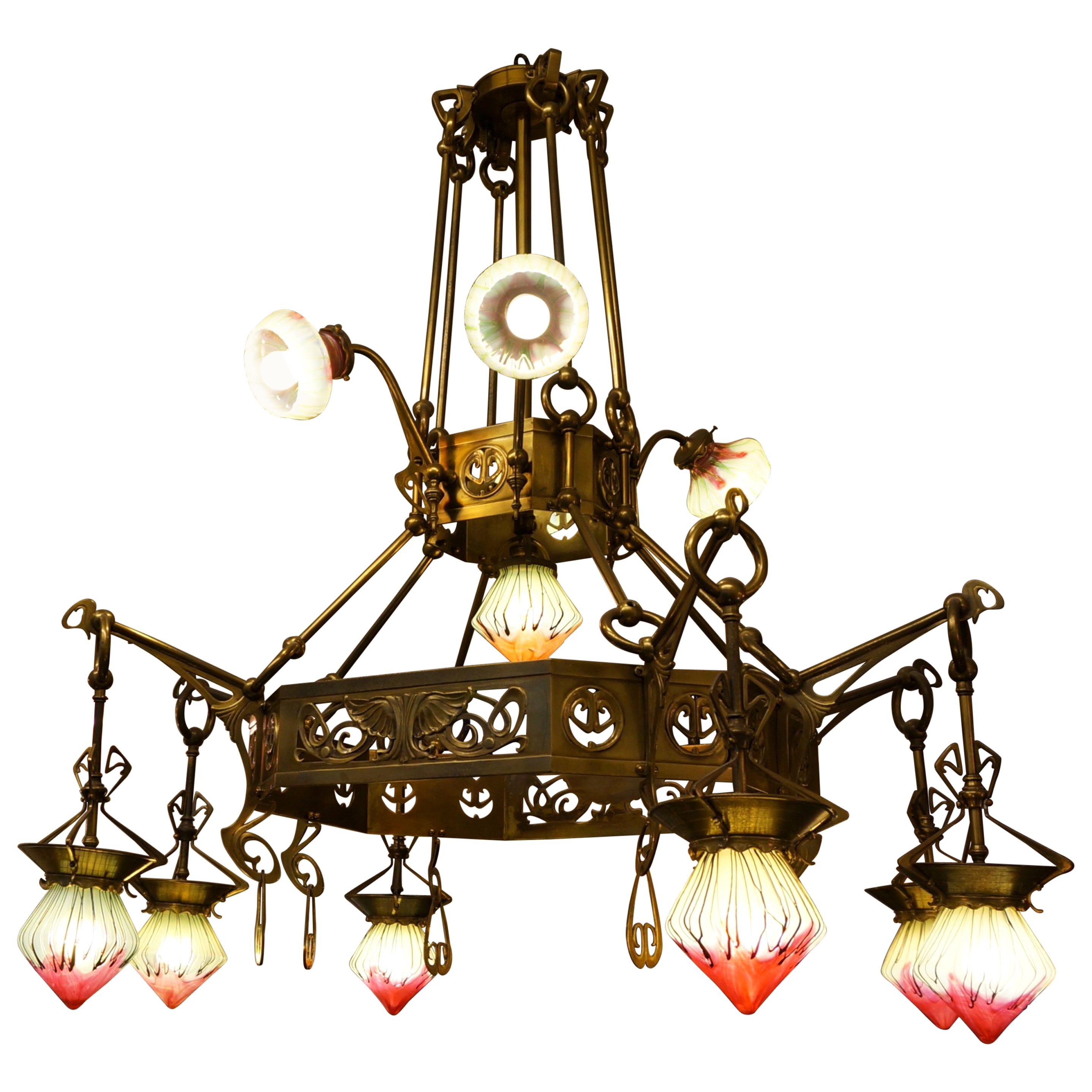 Rare Art Nouveau Chandelier by Gallé For Sale at 1stdibs