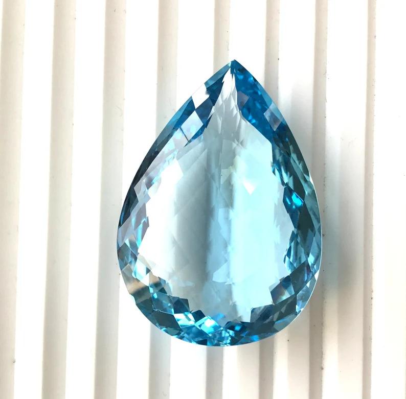 Art Deco Rare Huge Blue Topaz Pear Faceted Stone Natural Loose Gemstone For Sale