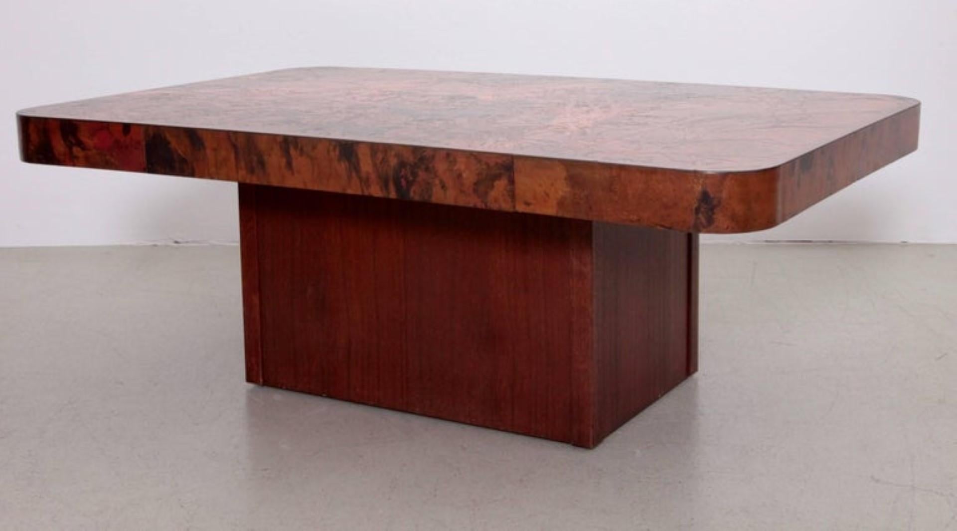 Huge coffee table with copper tabletop and mahogany base by Bernard Rohne. The table is from the 1960s and in a very good condition.