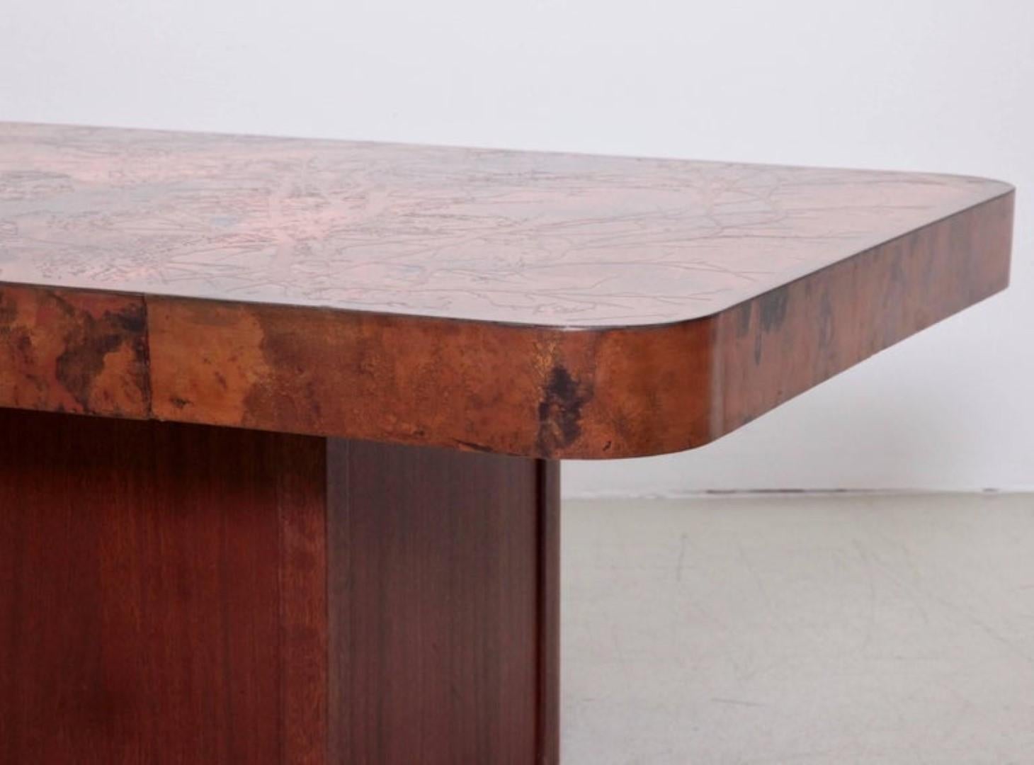 Brutalist Rare Huge Copper and Mahogany Coffee Table by Bernhard Rohne, 1960s	