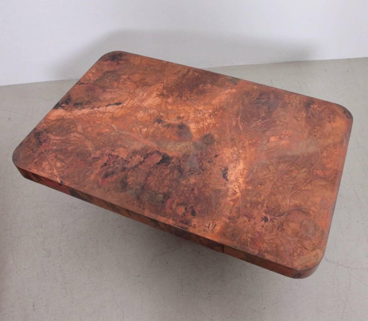 German Rare Huge Copper and Mahogany Coffee Table by Bernhard Rohne, 1960s	