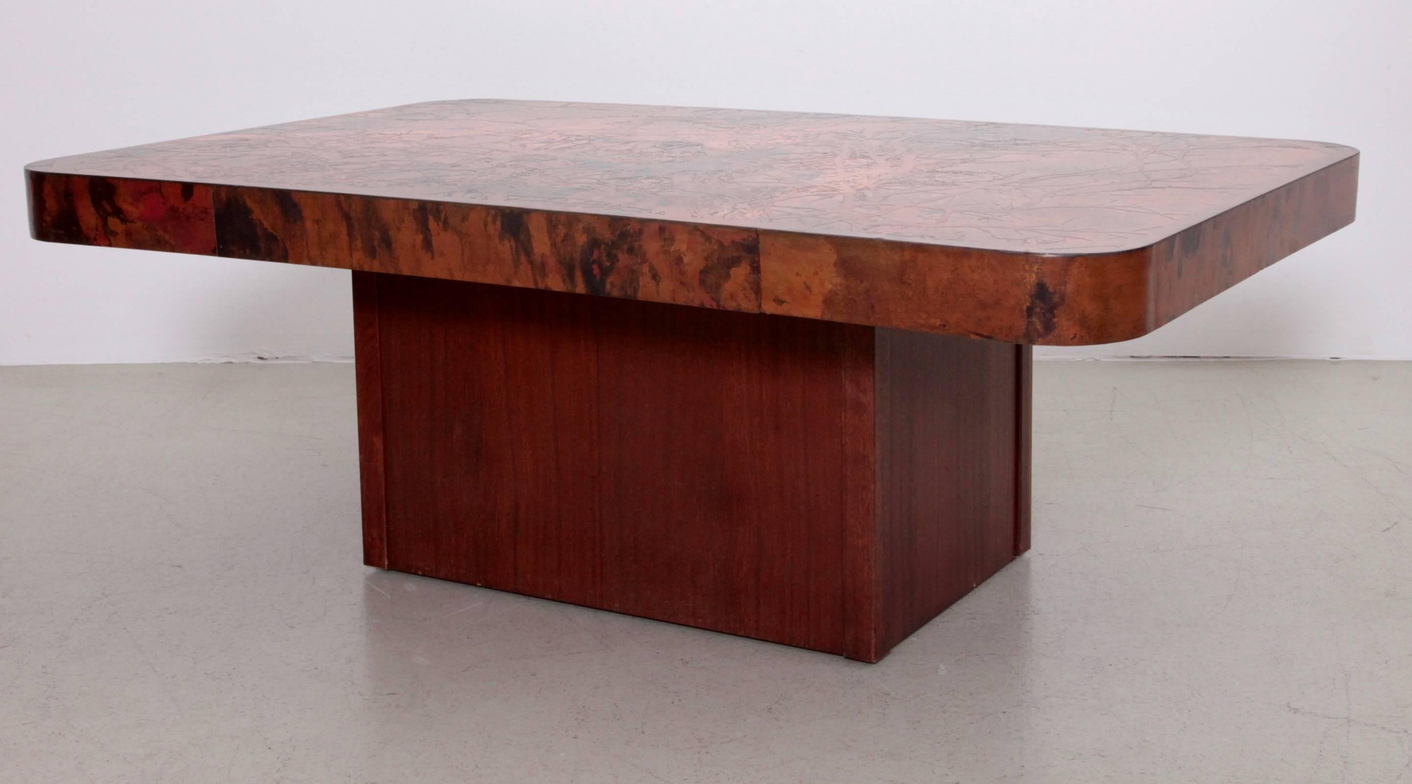 German Rare Huge Copper and Mahogany Coffee Table by Bernhard Rohne