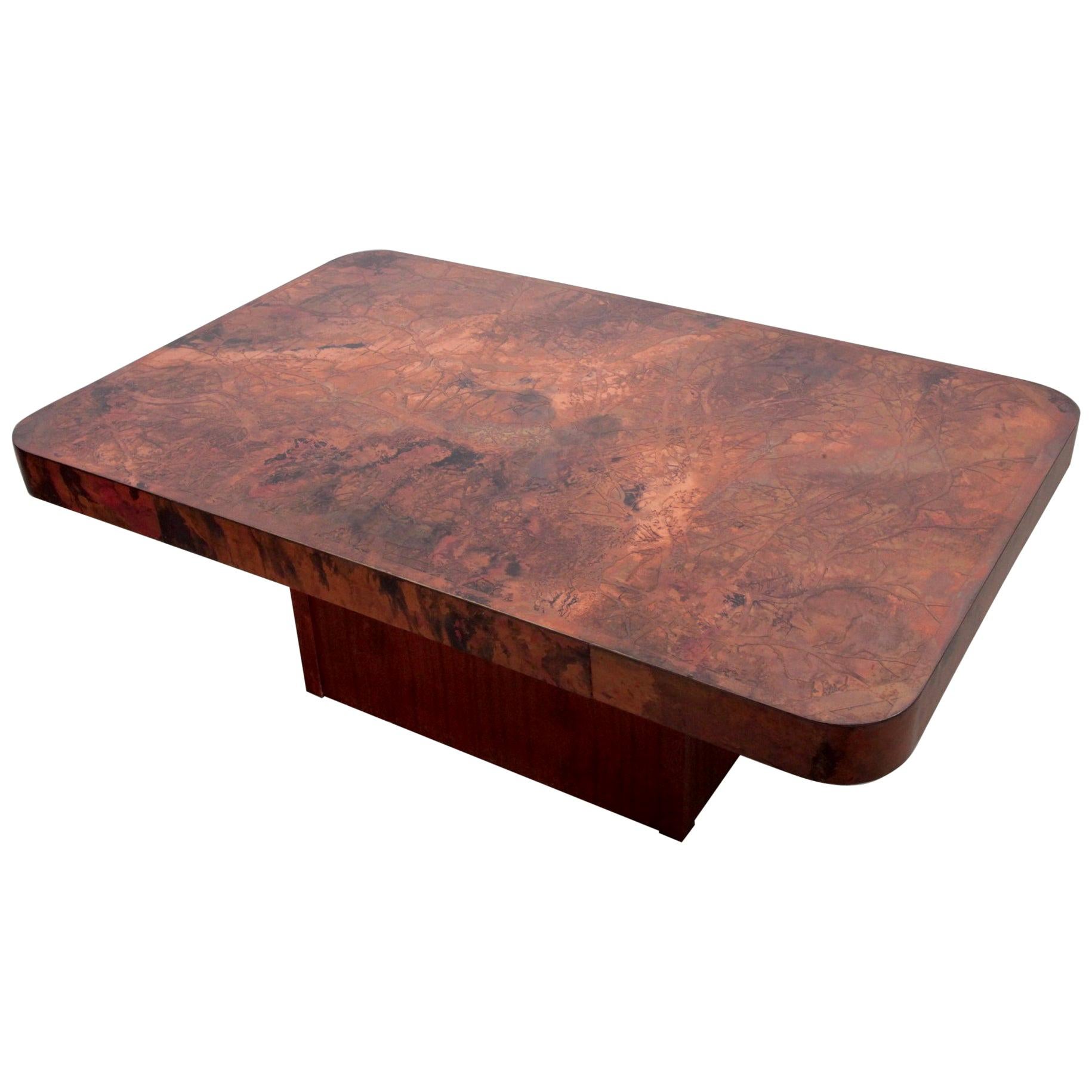 Rare Huge Copper and Mahogany Coffee Table by Bernhard Rohne