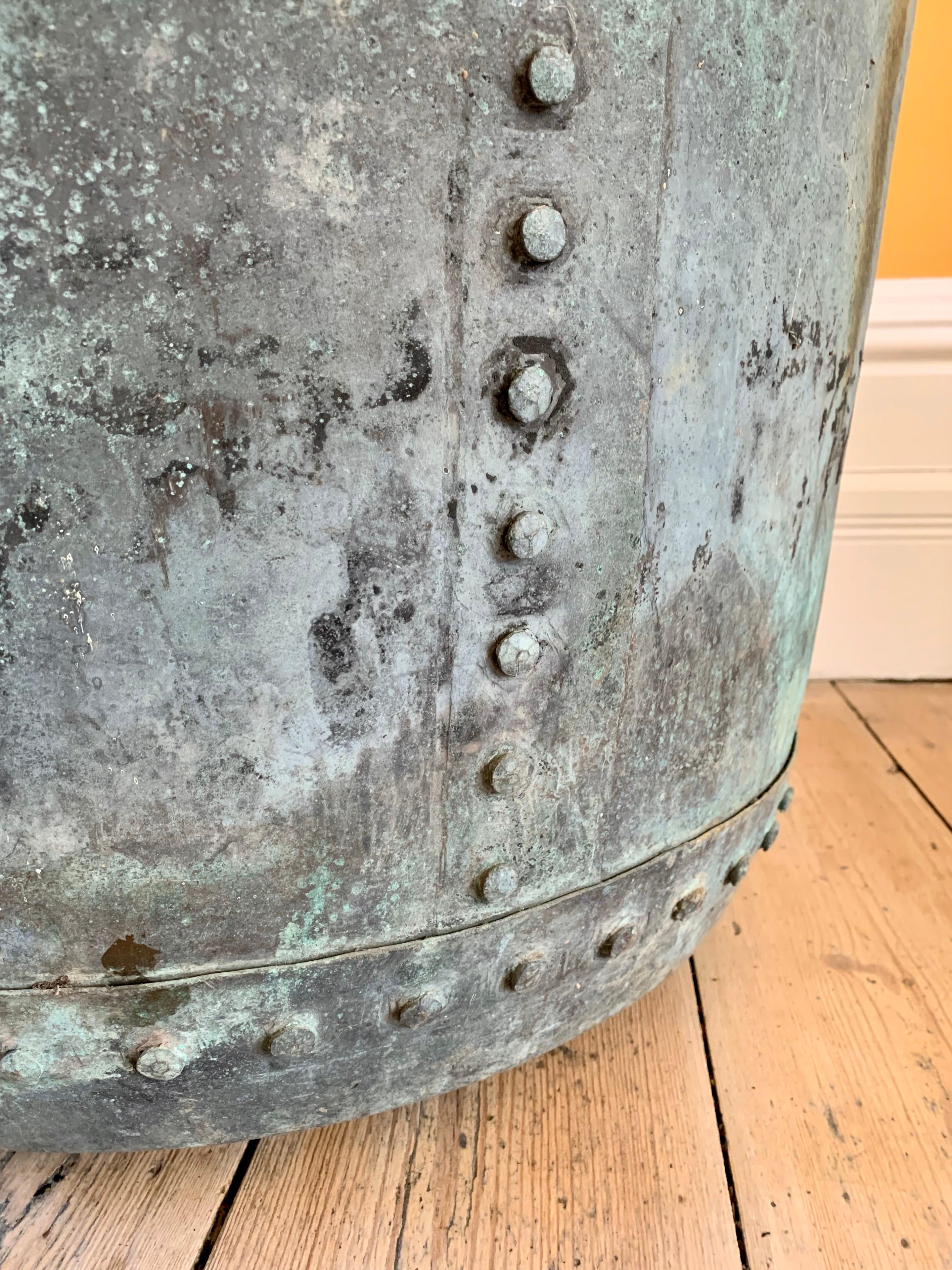 Rare Huge English Mid-19th Century Copper Riveted Verdigris Planter 3