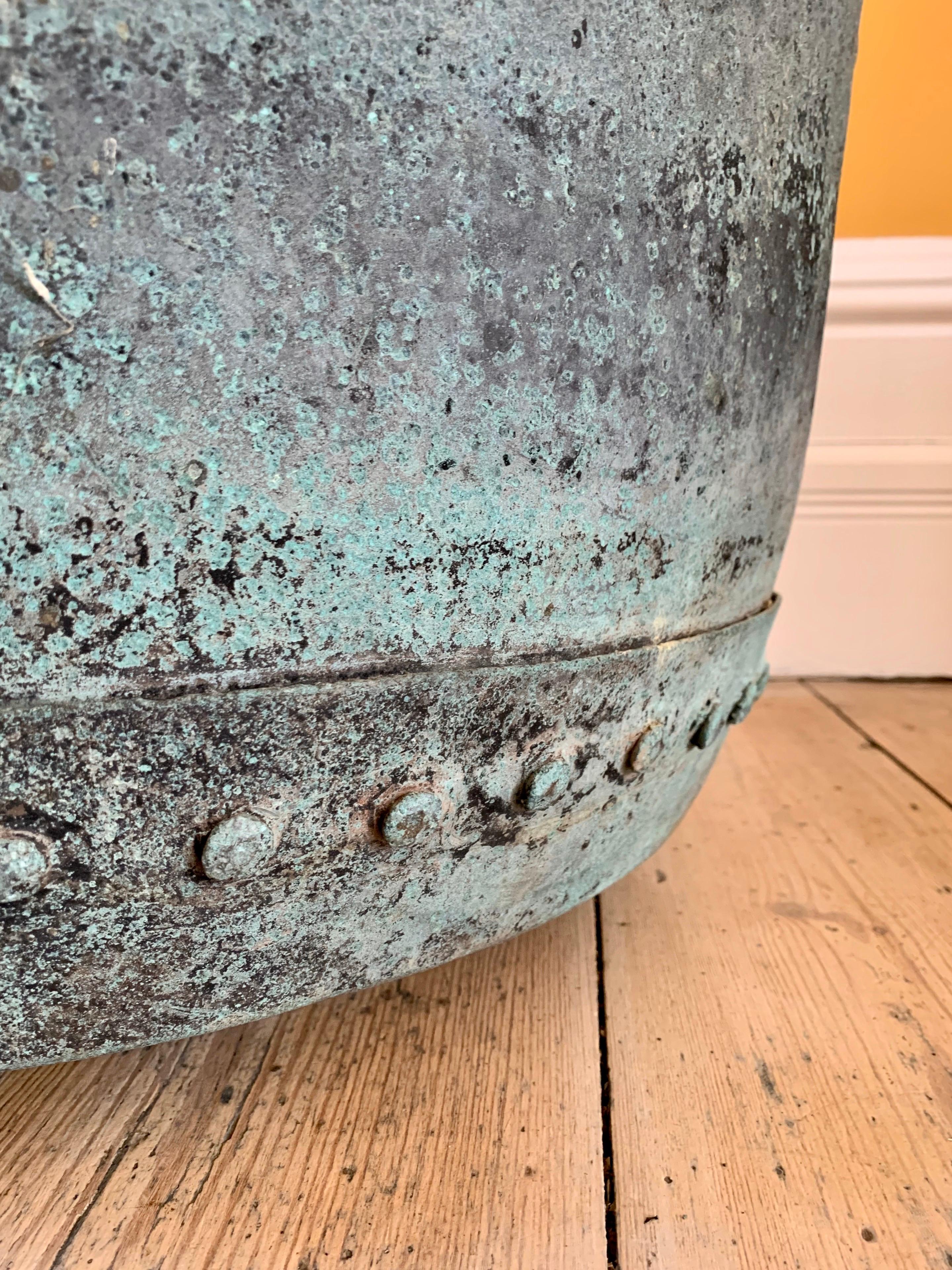 Rare Huge English Mid-19th Century Copper Riveted Verdigris Planter 4