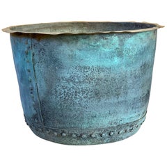 Antique Rare Huge English Mid-19th Century Copper Riveted Verdigris Planter