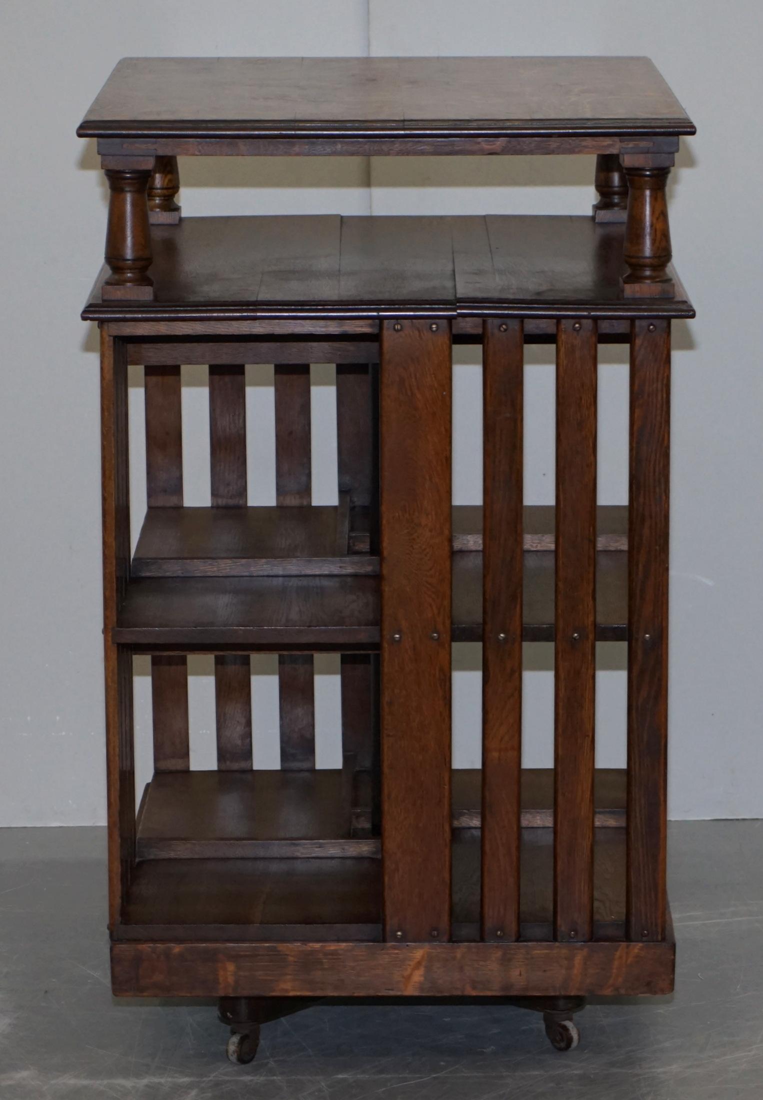 Late Victorian Rare Huge English Oak circa 1890 Victorian Antique Revolving Library Bookcase
