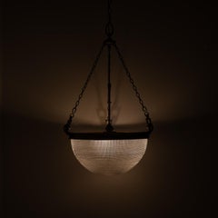 Rare Huge Holophane Blondel Plafonnier Bowl with Aged Brass Fittings