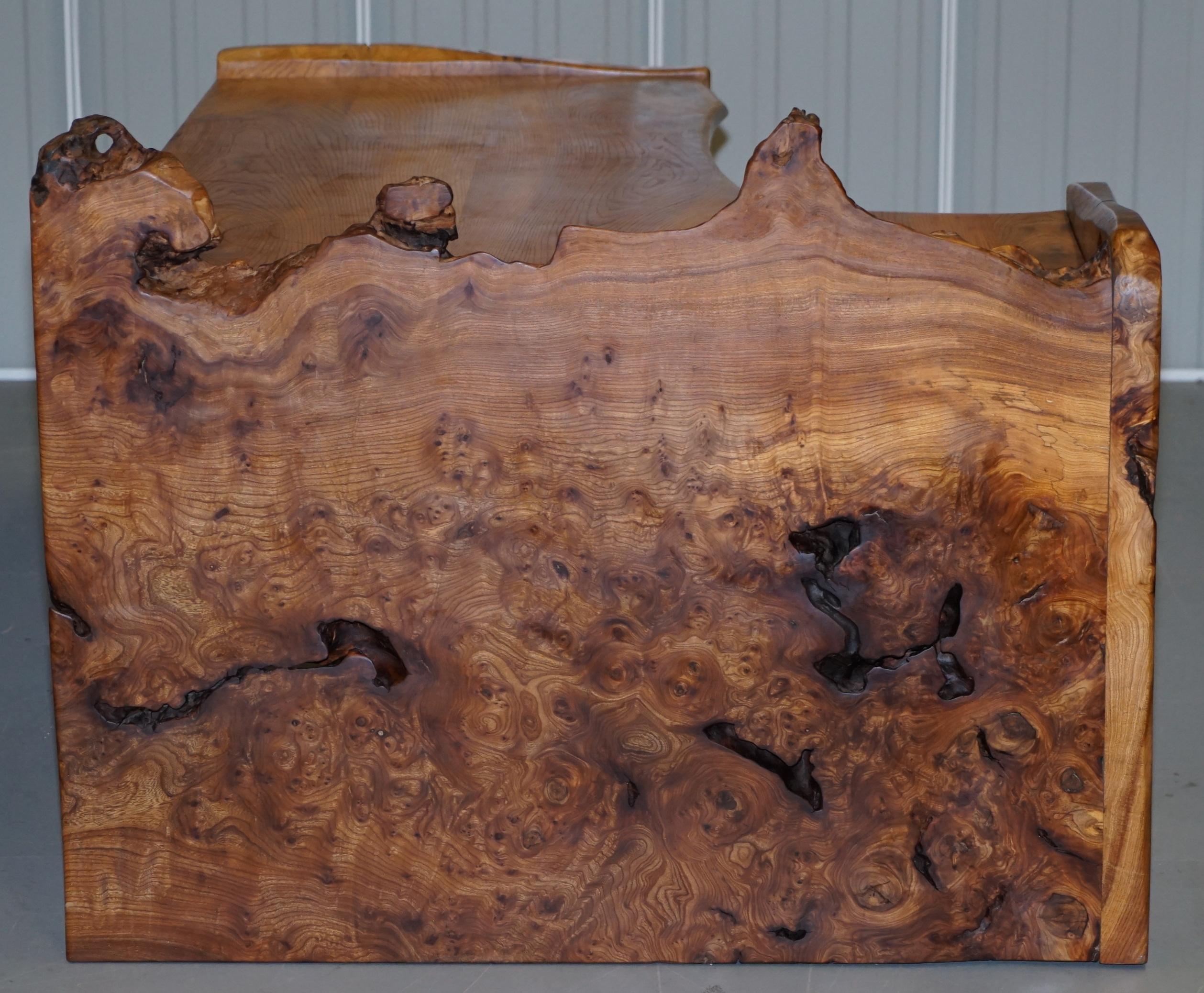 Hand-Crafted Rare Huge Slabbed Burr Elm Desk or Writing Table from the Tim Stead Workshop