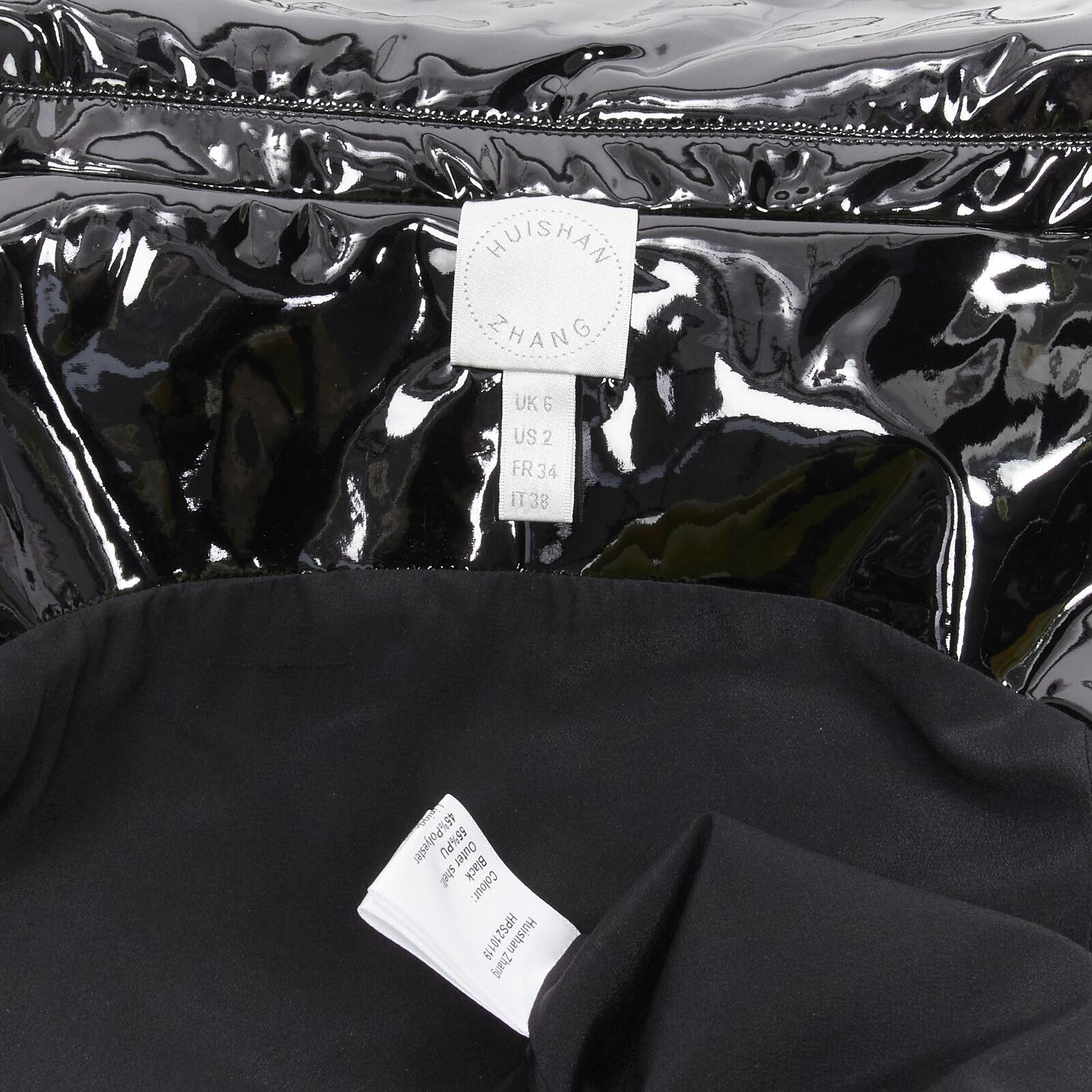 rare HUISHAN ZHANG black shiney vinyl PVC belted flared hem coat dress US2 XS For Sale 5