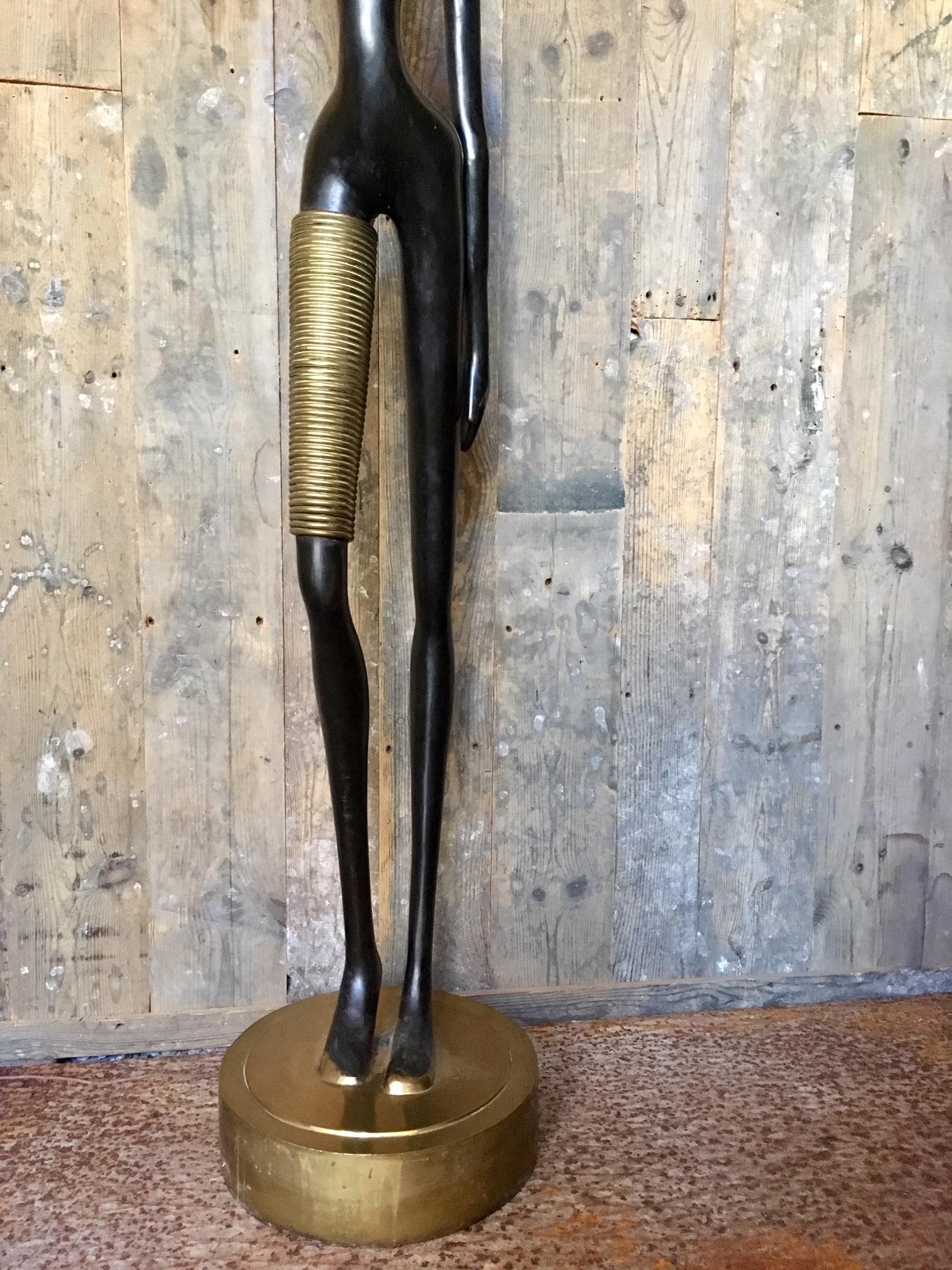 Rare Human Sized Figurine, Floor Lamp of a Beautiful African Woman by Hagenauer 1