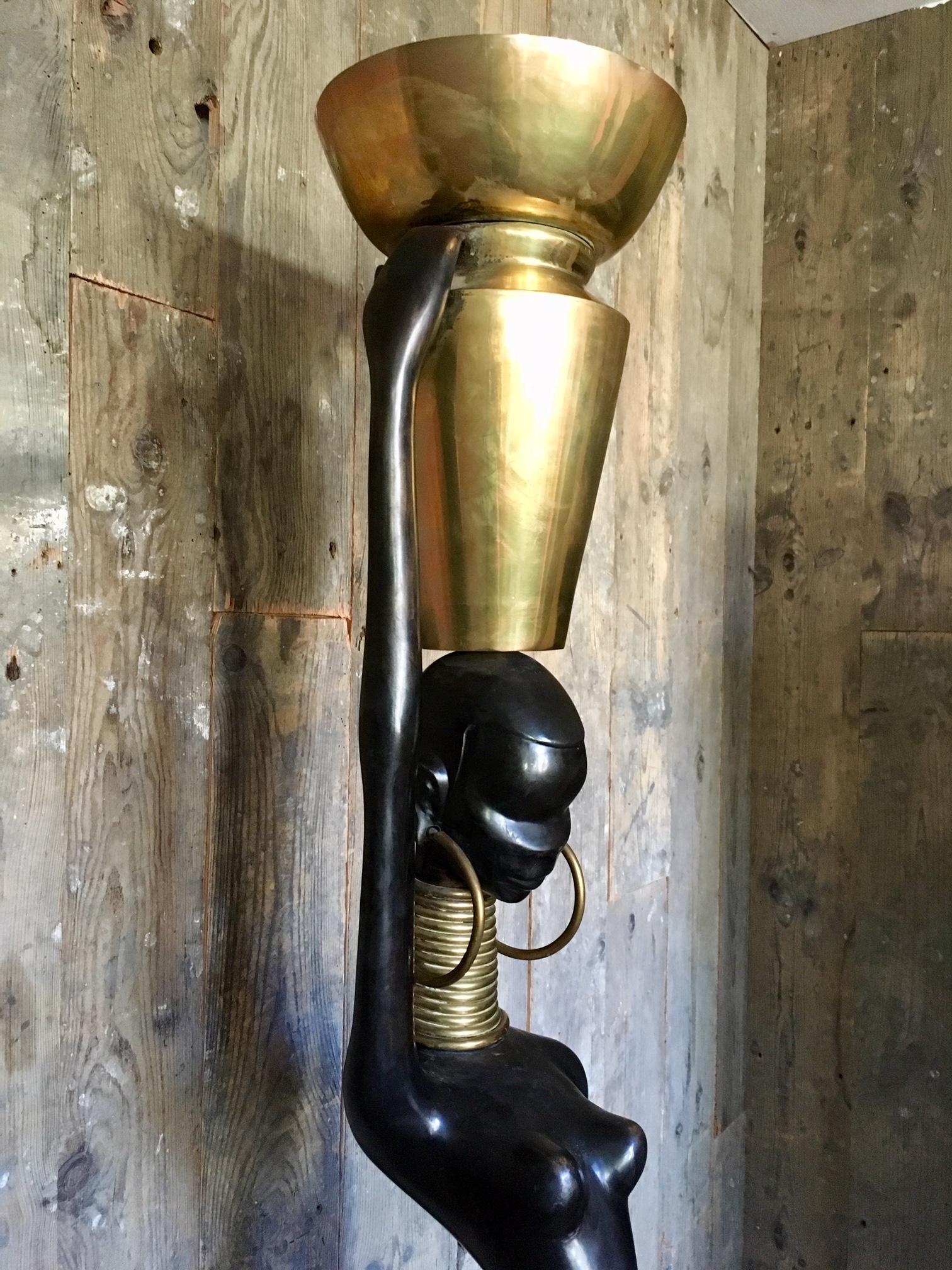 Rare Human Sized Figurine, Floor Lamp of a Beautiful African Woman by Hagenauer 3