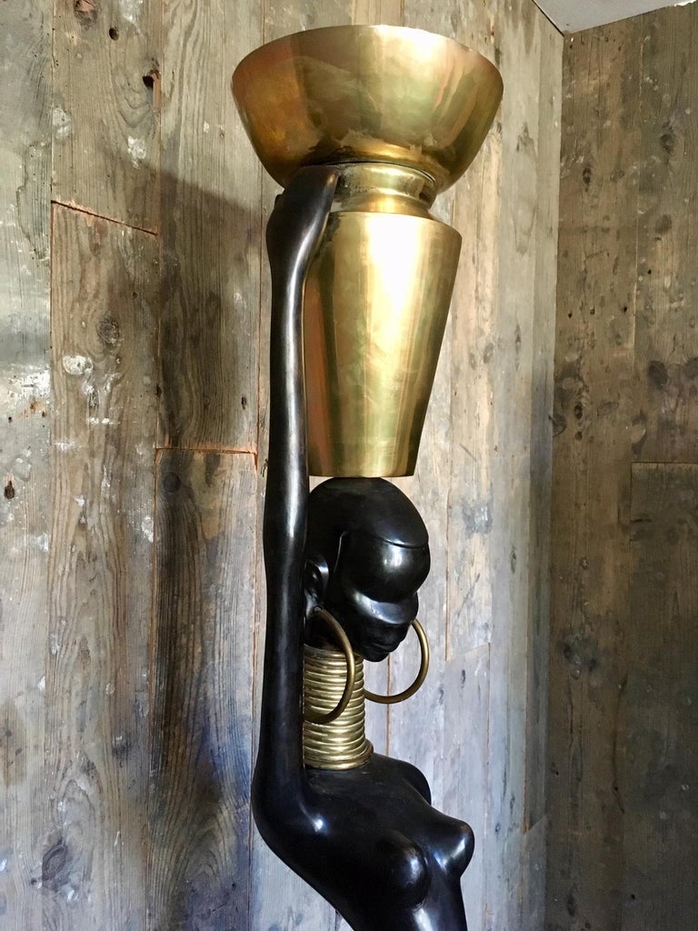 Rare Human Sized Figurine, Floor Lamp of a Beautiful African Woman by