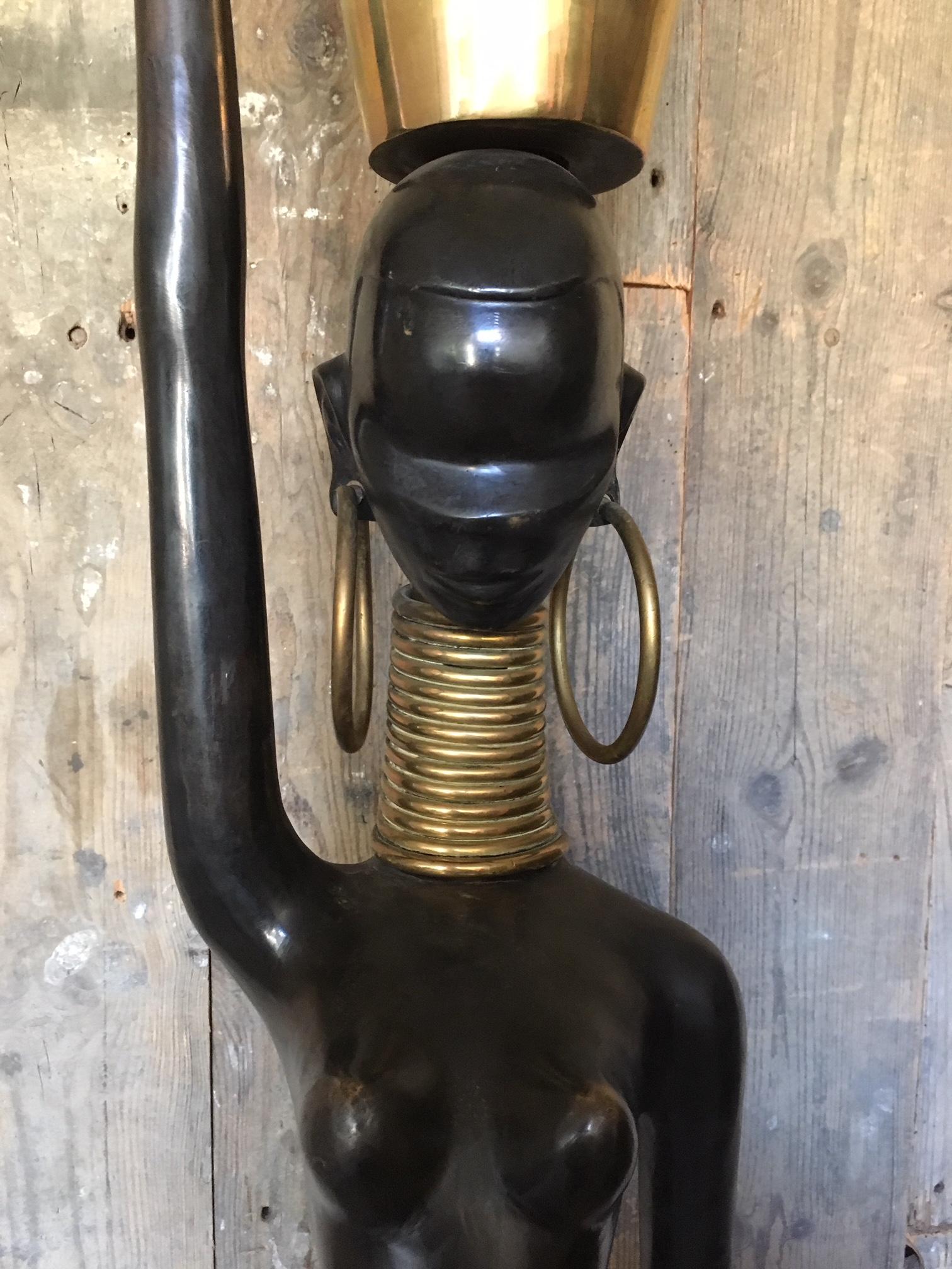 Rare Human Sized Figurine, Floor Lamp of a Beautiful African Woman by Hagenauer 5