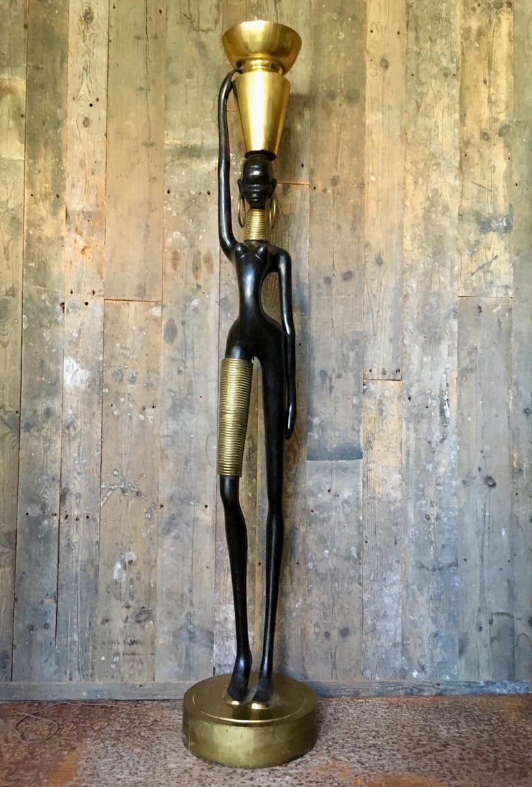 Rare Human Sized Figurine, Floor Lamp of a Beautiful African Woman by
