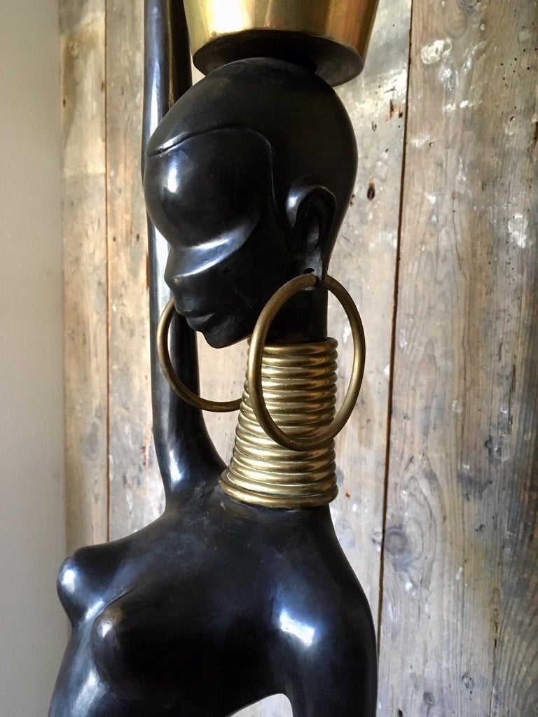 Rare Human Sized Figurine, Floor Lamp of a Beautiful African Woman by