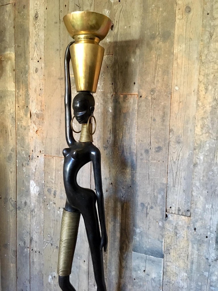 Rare Human Sized Figurine, Floor Lamp of a Beautiful African Woman by