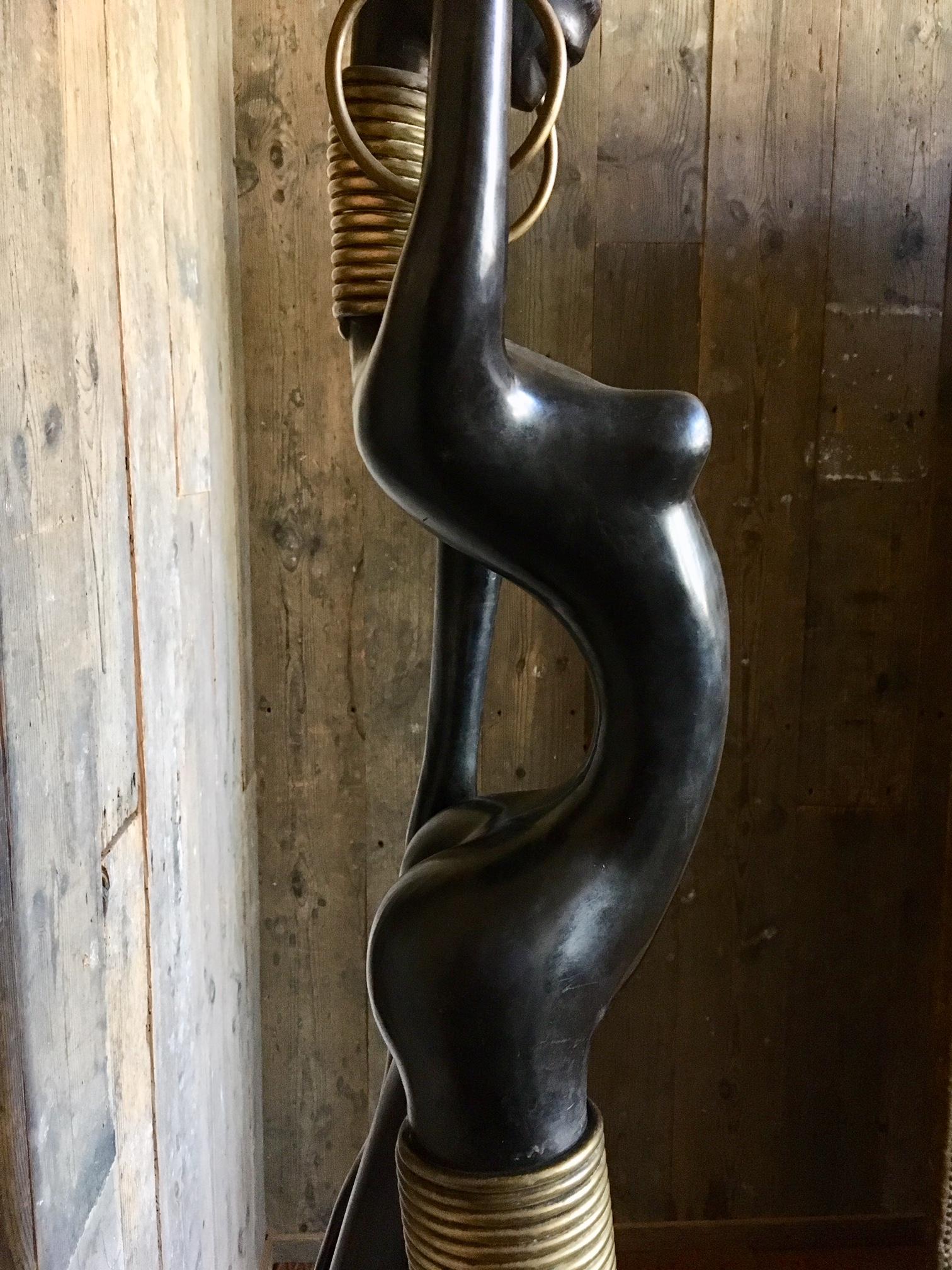 Mid-20th Century Rare Human Sized Figurine, Floor Lamp of a Beautiful African Woman by Hagenauer