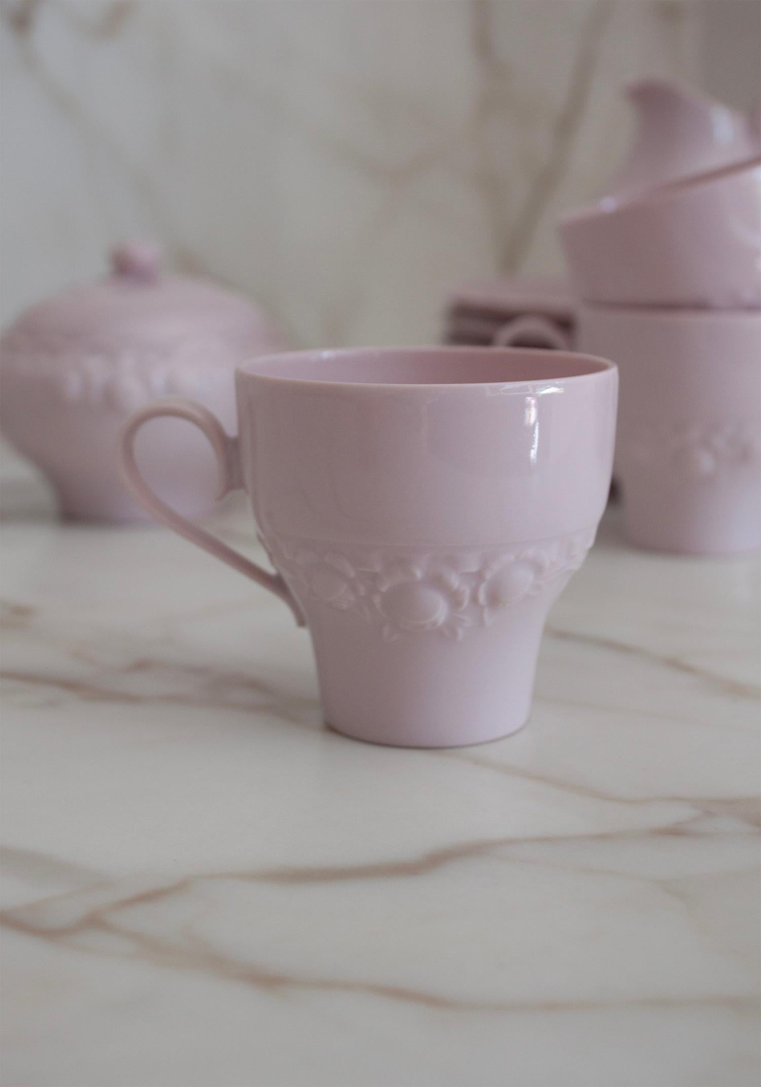 Raro set da tè completo Hutschenreuther rosa cipria modello Dragen-Rose in vendita 4