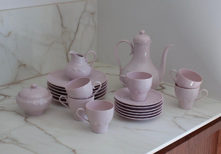 Rare Hutschenreuther powdery pink Dragen-Rose Model Full Tea set For Sale at 1stDibs