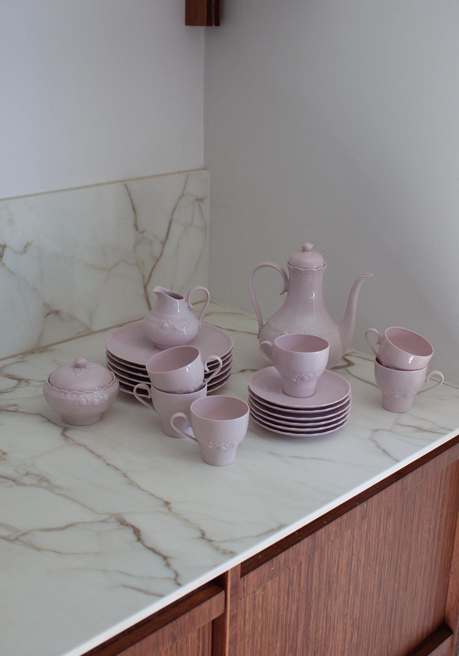 Tedesco Raro set da tè completo Hutschenreuther rosa cipria modello Dragen-Rose in vendita