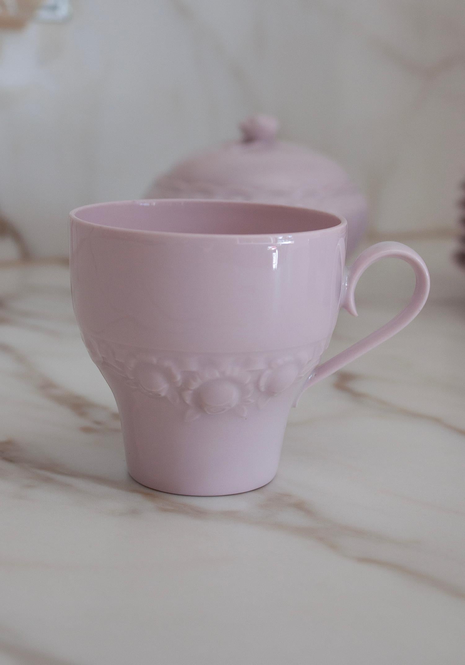 Ceramica Raro set da tè completo Hutschenreuther rosa cipria modello Dragen-Rose in vendita