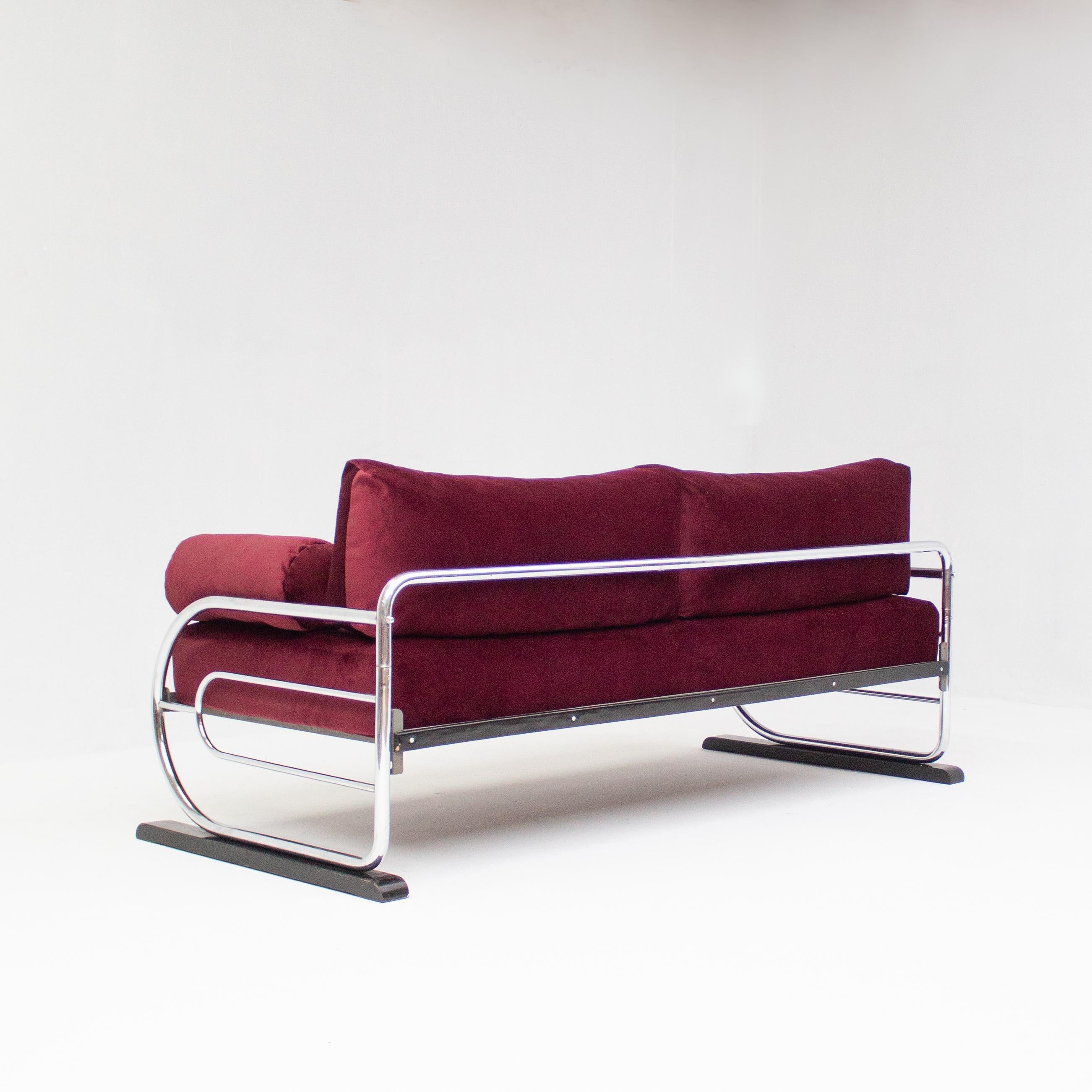 Bauhaus Hynek Gottwald Tubular Steel Sofa, 1930s Czech Modernist Design 1