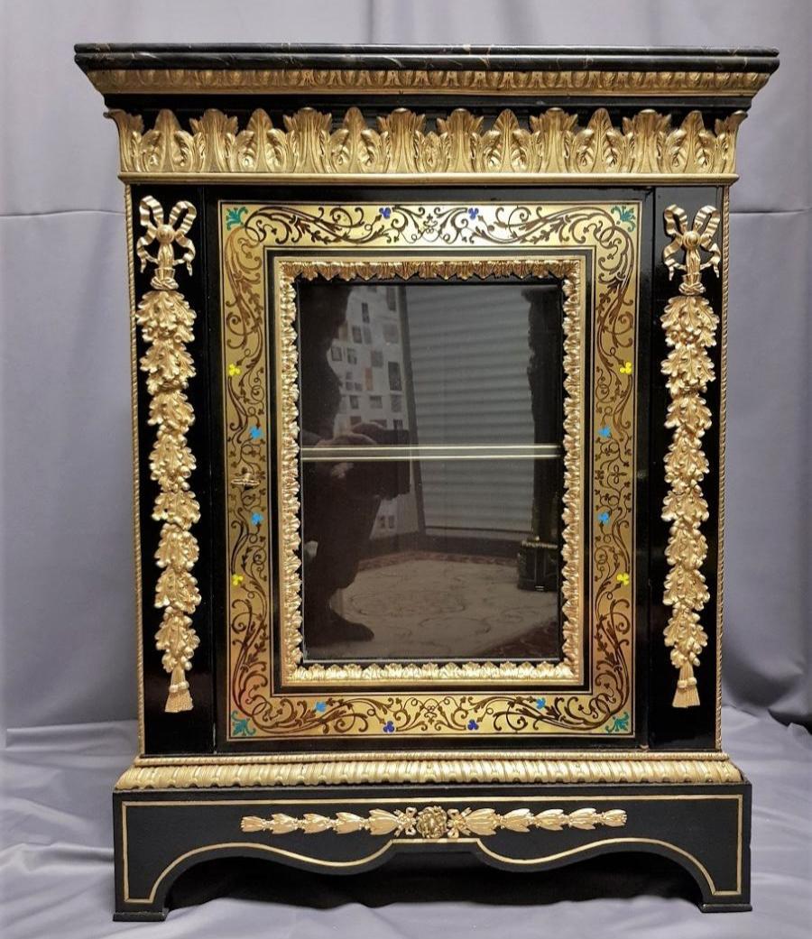 Blackened Rare Hyppolite Pretot, Napoleon III Cabinet in Boulle Marquetry, France
