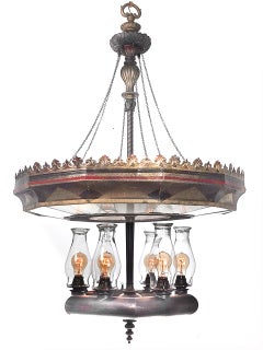 Rare I. P. Frink Six-Light Chandelier – Original Paint, Milk Glass and Mirrors