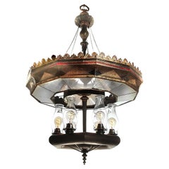 Rare I. P. Frink Six-Light Chandelier – Original Paint, Milk Glass and Mirrors