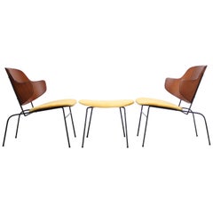 Rare IB Kofod Larsen Penguin Chairs and Ottoman in Velvet