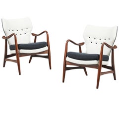 Vintage Rare Ib Madsen & Acton Schubell Wing Back Lounge Chairs for Schubell & Madsen