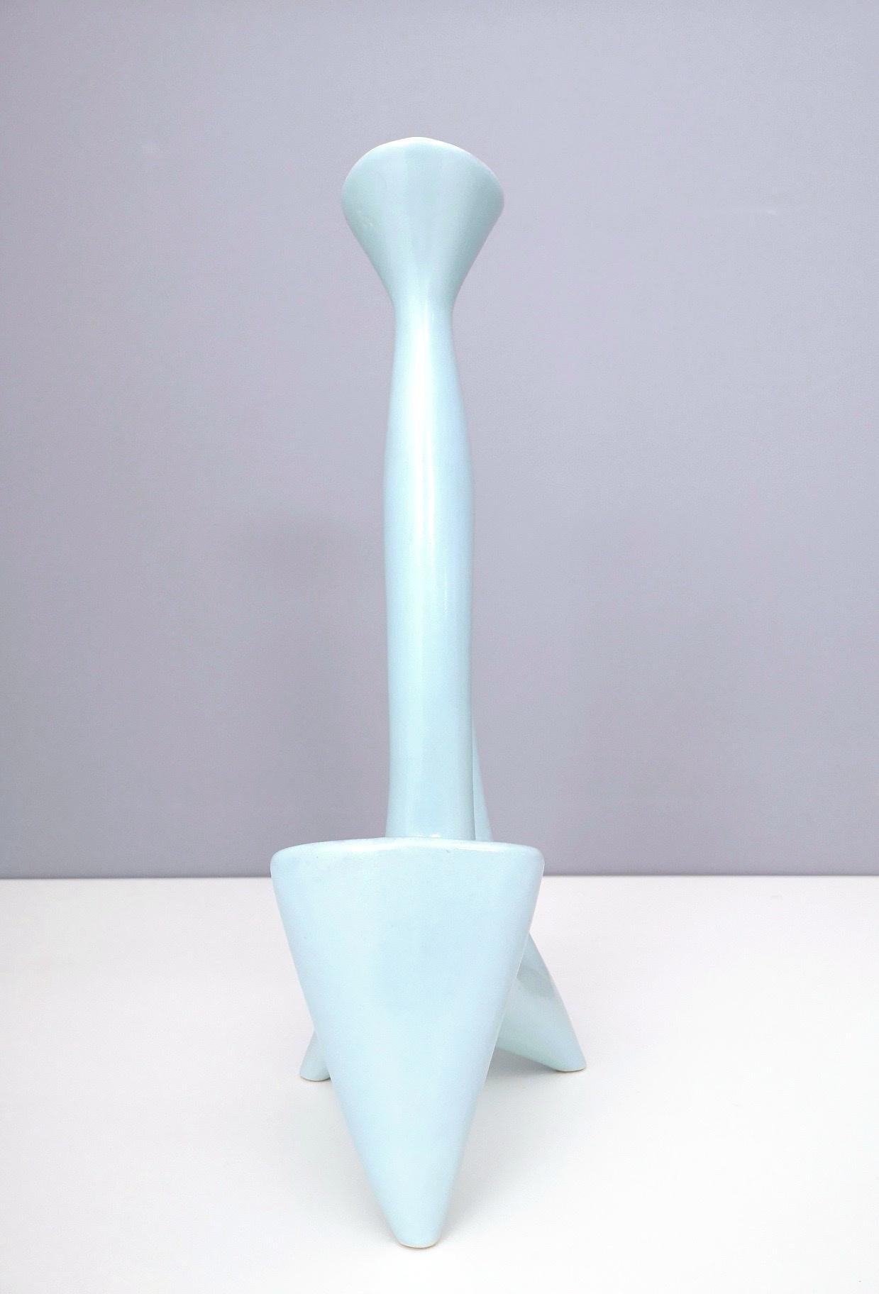 Italian Rare Ice Blue Polished Ceramic Vase by Antonia Campi for Lavenia, Italy, 1950s
