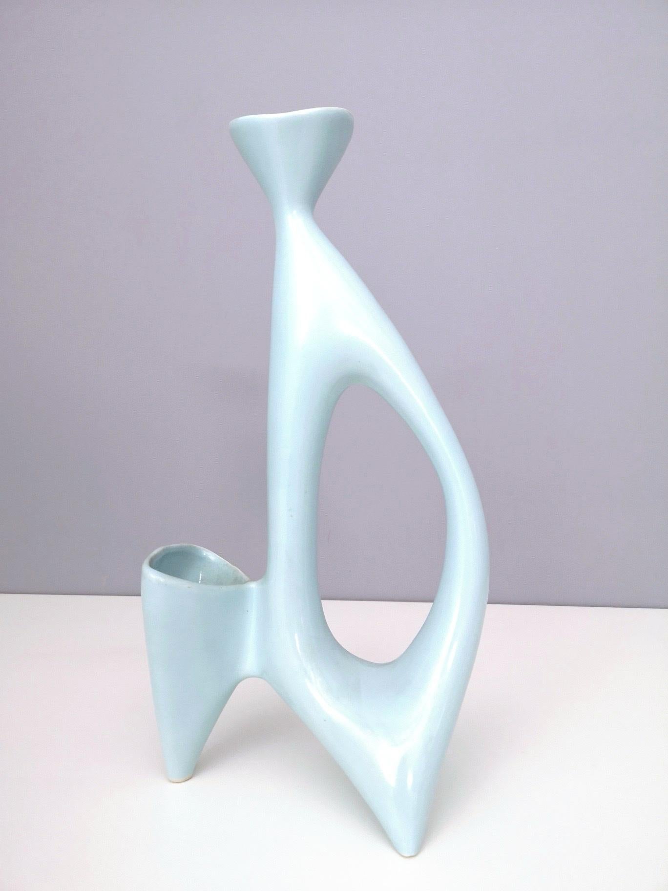 Mid-20th Century Rare Ice Blue Polished Ceramic Vase by Antonia Campi for Lavenia, Italy, 1950s