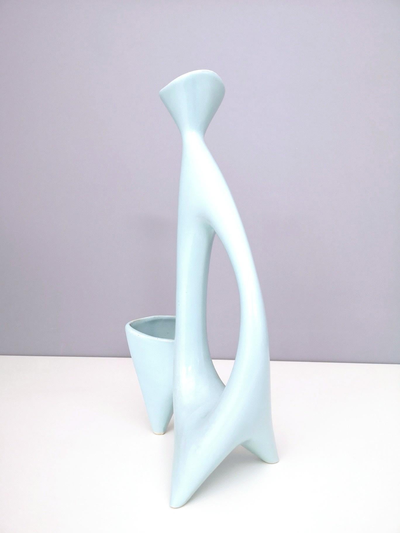 Rare Ice Blue Polished Ceramic Vase by Antonia Campi for Lavenia, Italy, 1950s 1