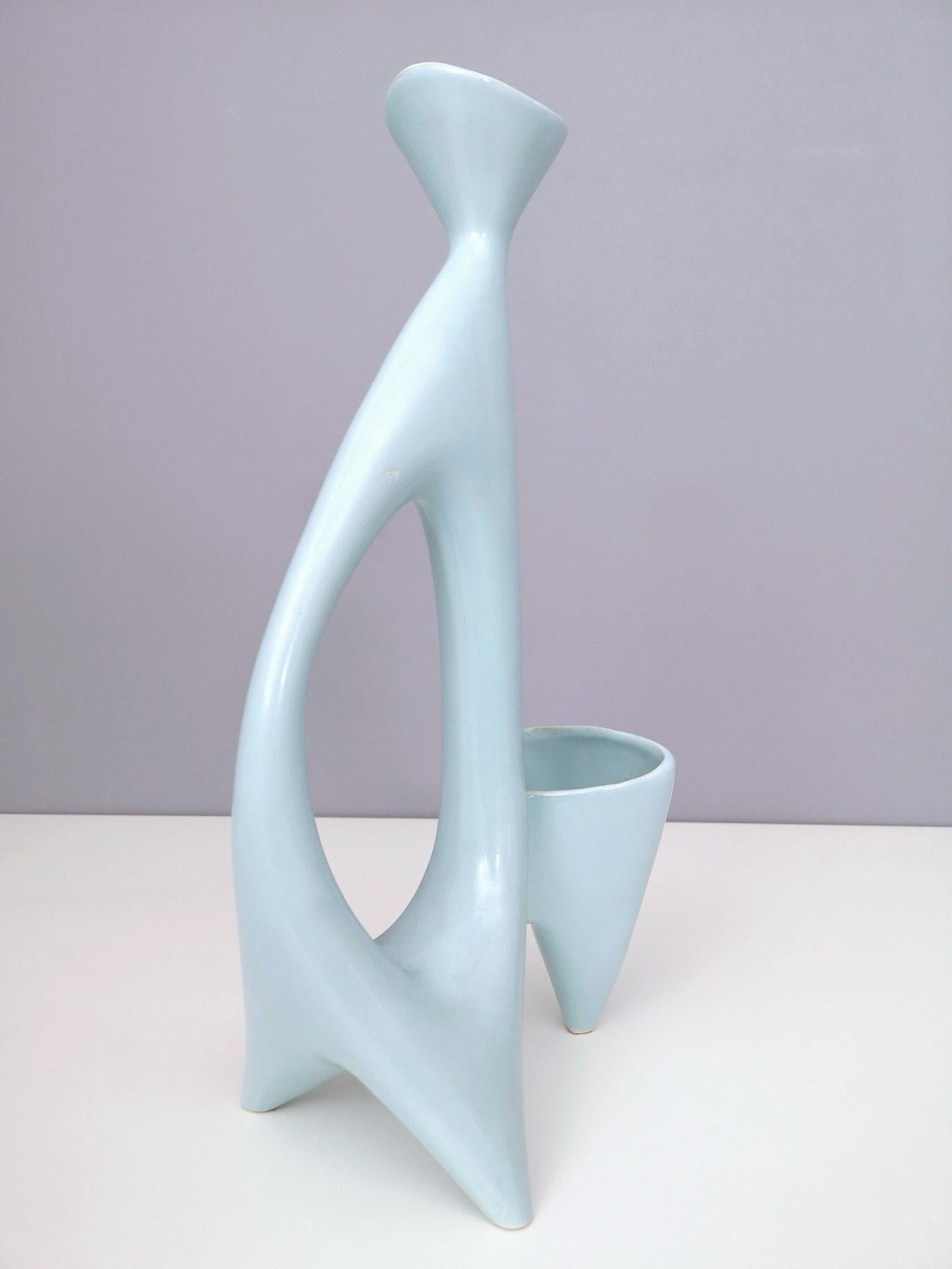 Rare Ice Blue Polished Ceramic Vase by Antonia Campi for Lavenia, Italy, 1950s 3
