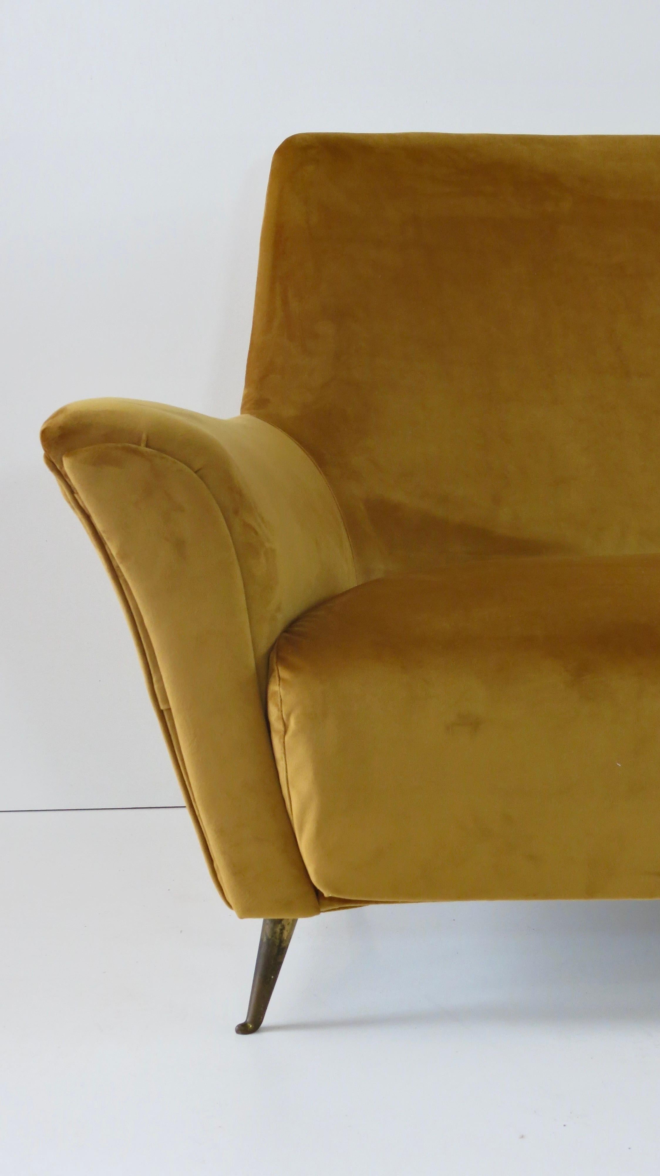 Brass Rare Ico & Luisa Parisi Large Gold Yellow Velvet Curved Sofa by Isa, circa 1952