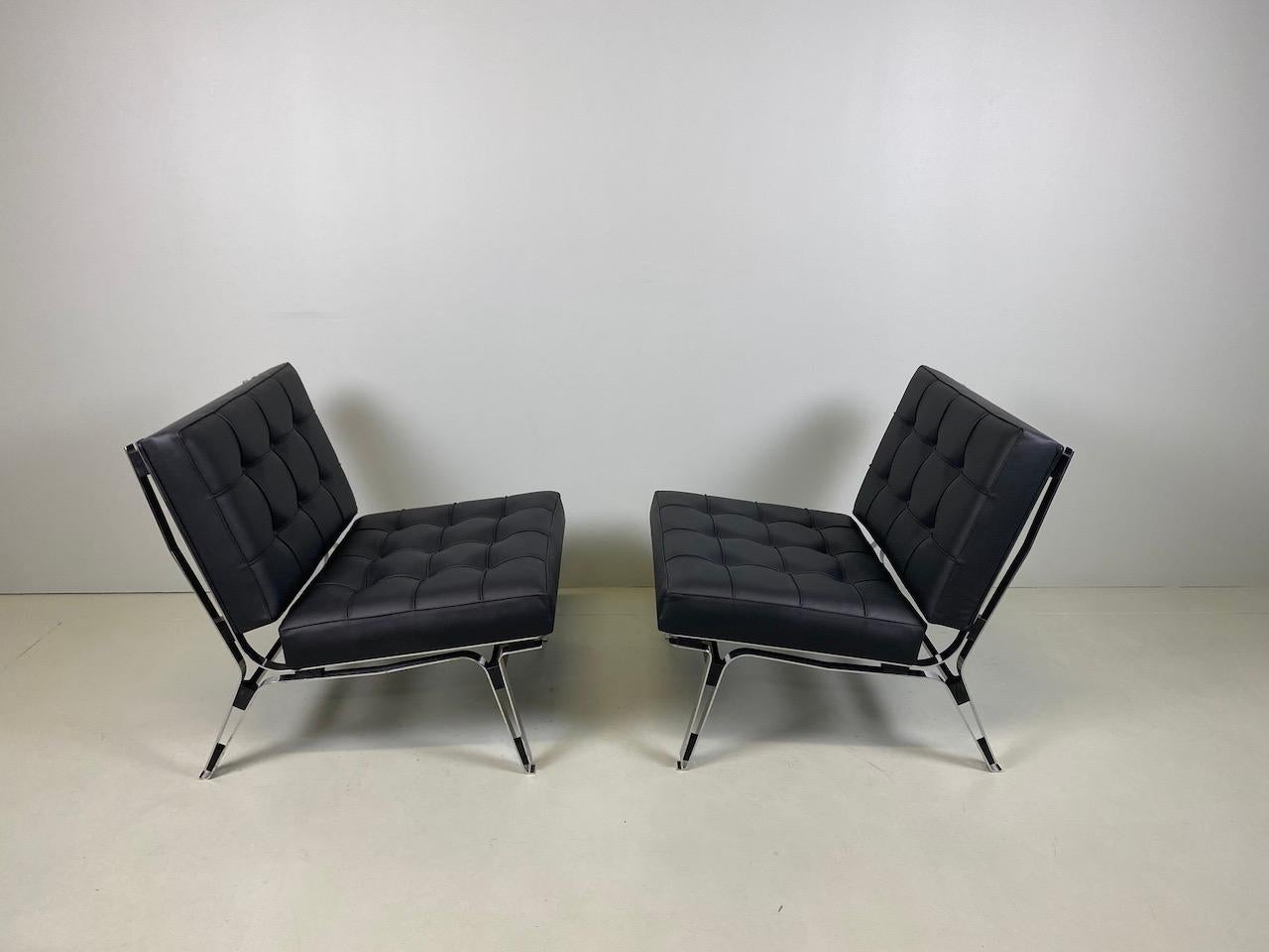 Steel Rare Ico Parisi '856' Leather Lounge Chairs, Cassina, 1957