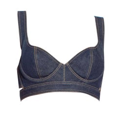Raro top reggiseno in denim Alai degli anni '80