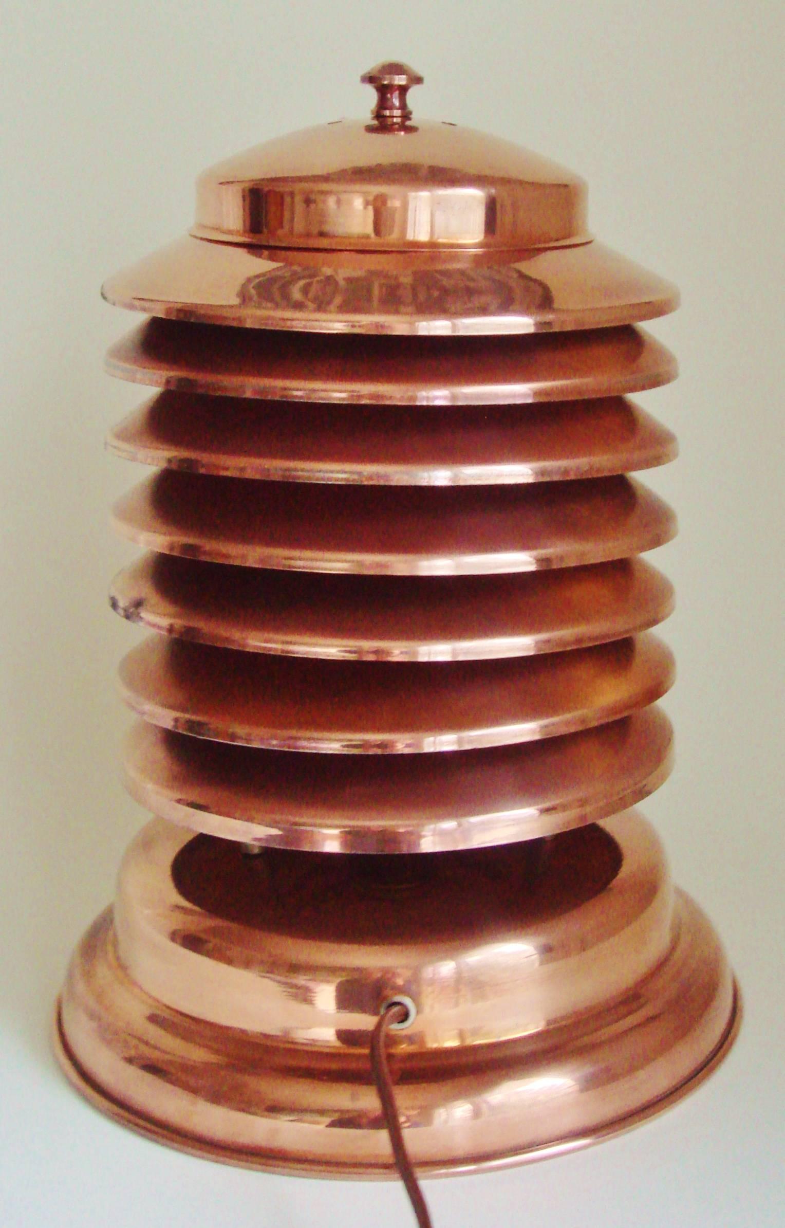 Cuivre Rare lampe canadienne iconique Art Déco/Époque des Machines en cuivre à 7 niveaux avec persiennes