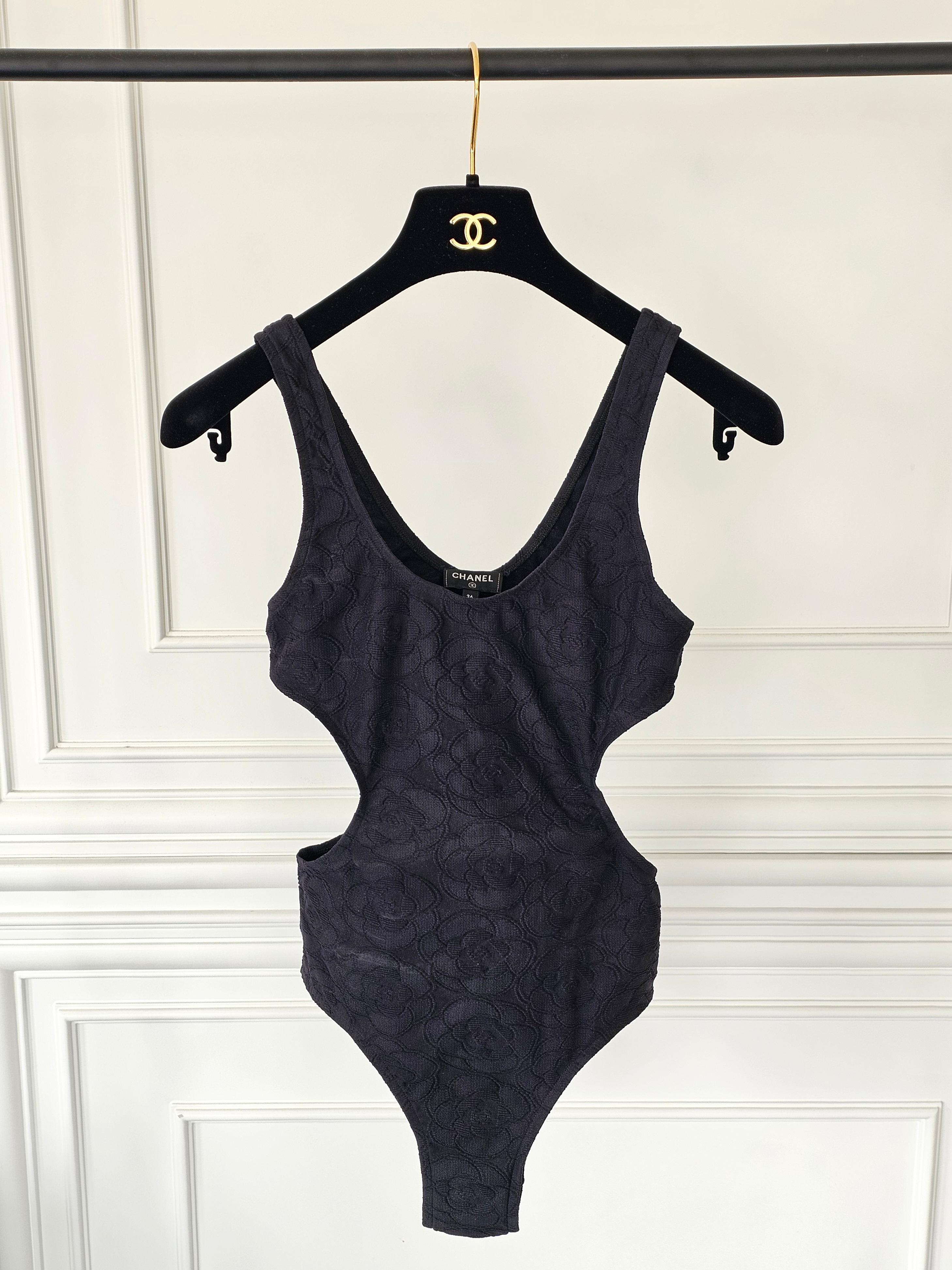 Rare and Iconic Chanel cut out Camellia logo one-piece swimwear classic ...