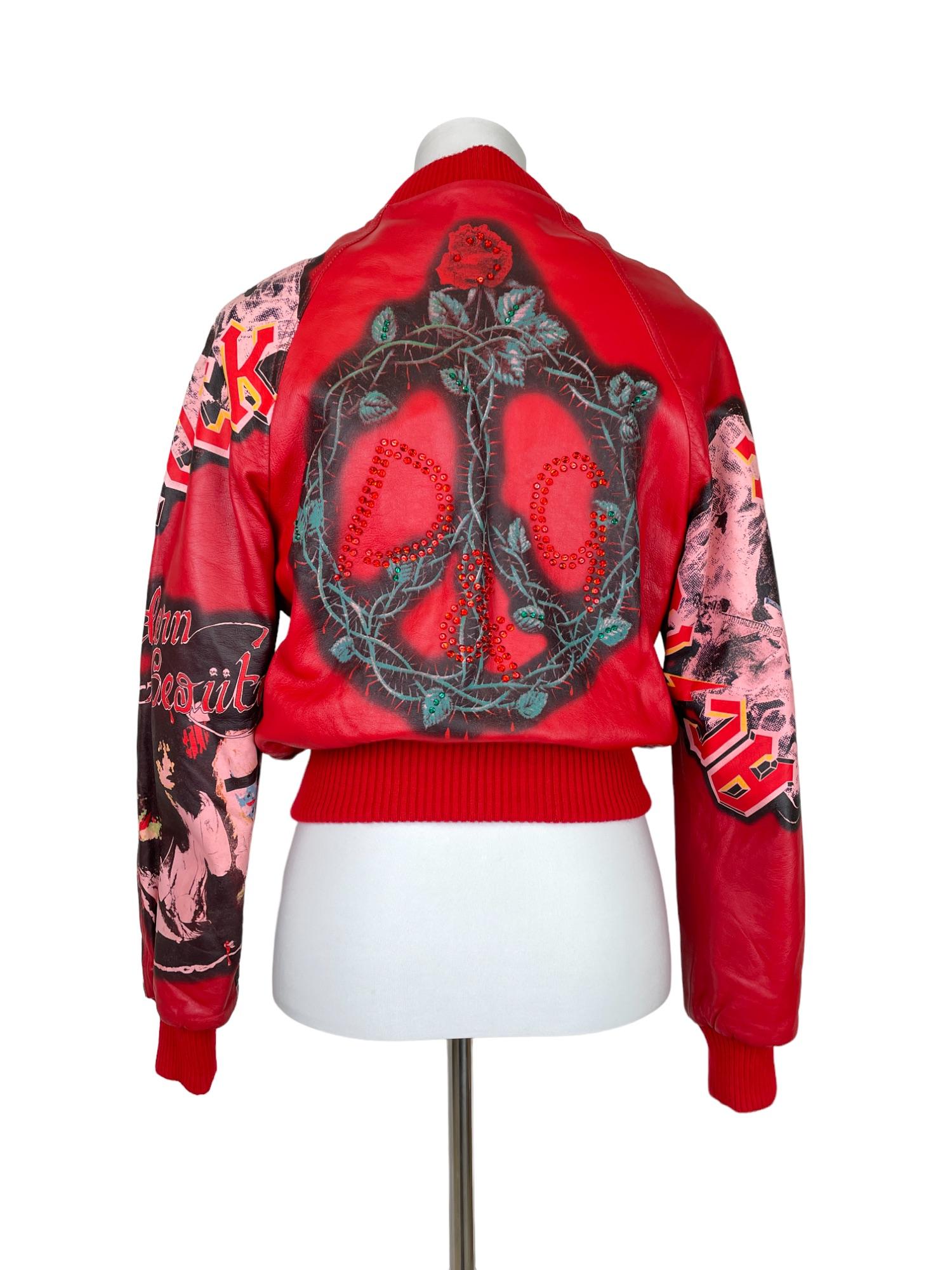 Red Rare Iconic D&G - Dolce e Gabbana Leather printed jacket with strass F/W 2001 For Sale