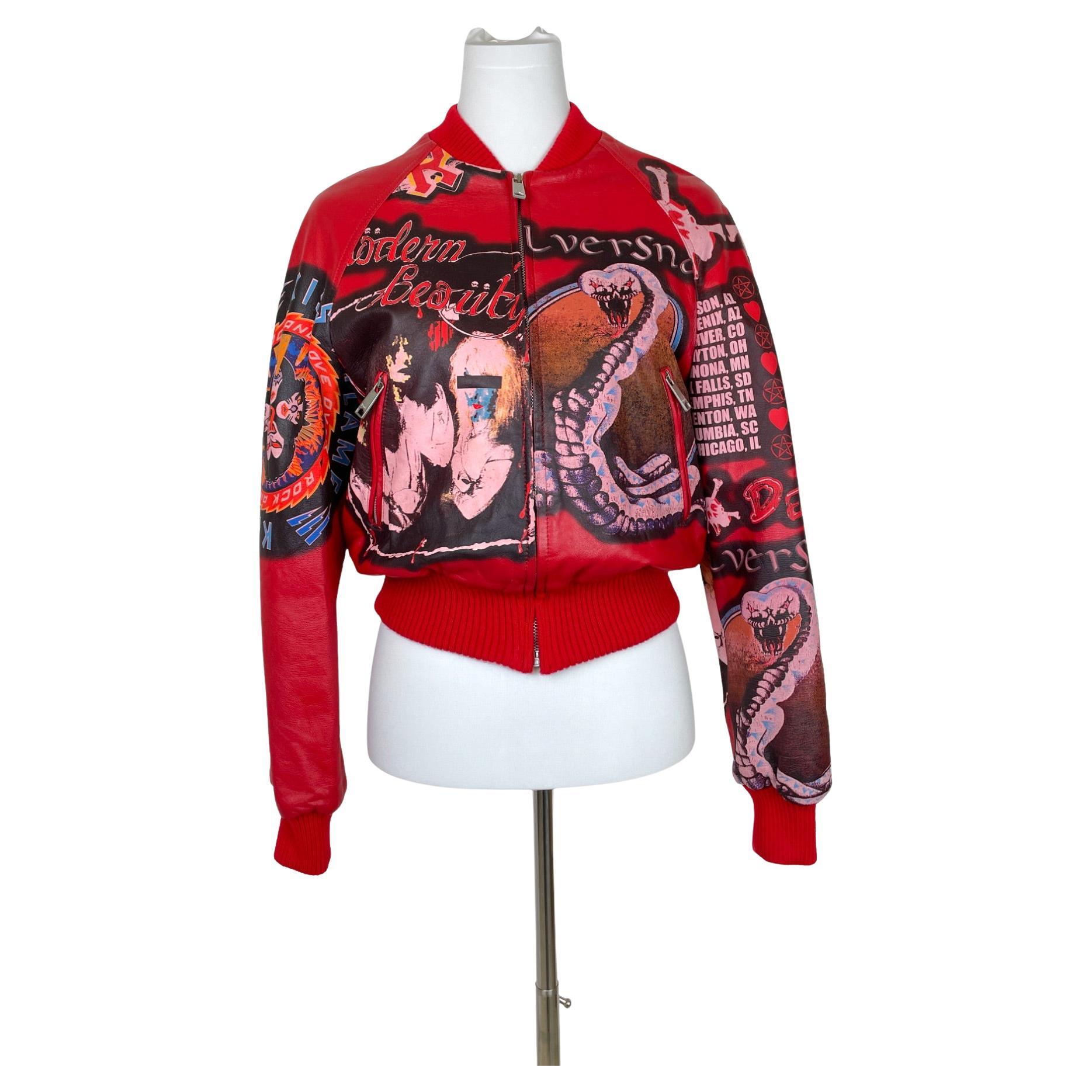 Seltene Iconic D&G - Dolce e Gabbana Bedruckte Jacke aus Leder mit Strass H/W 2001