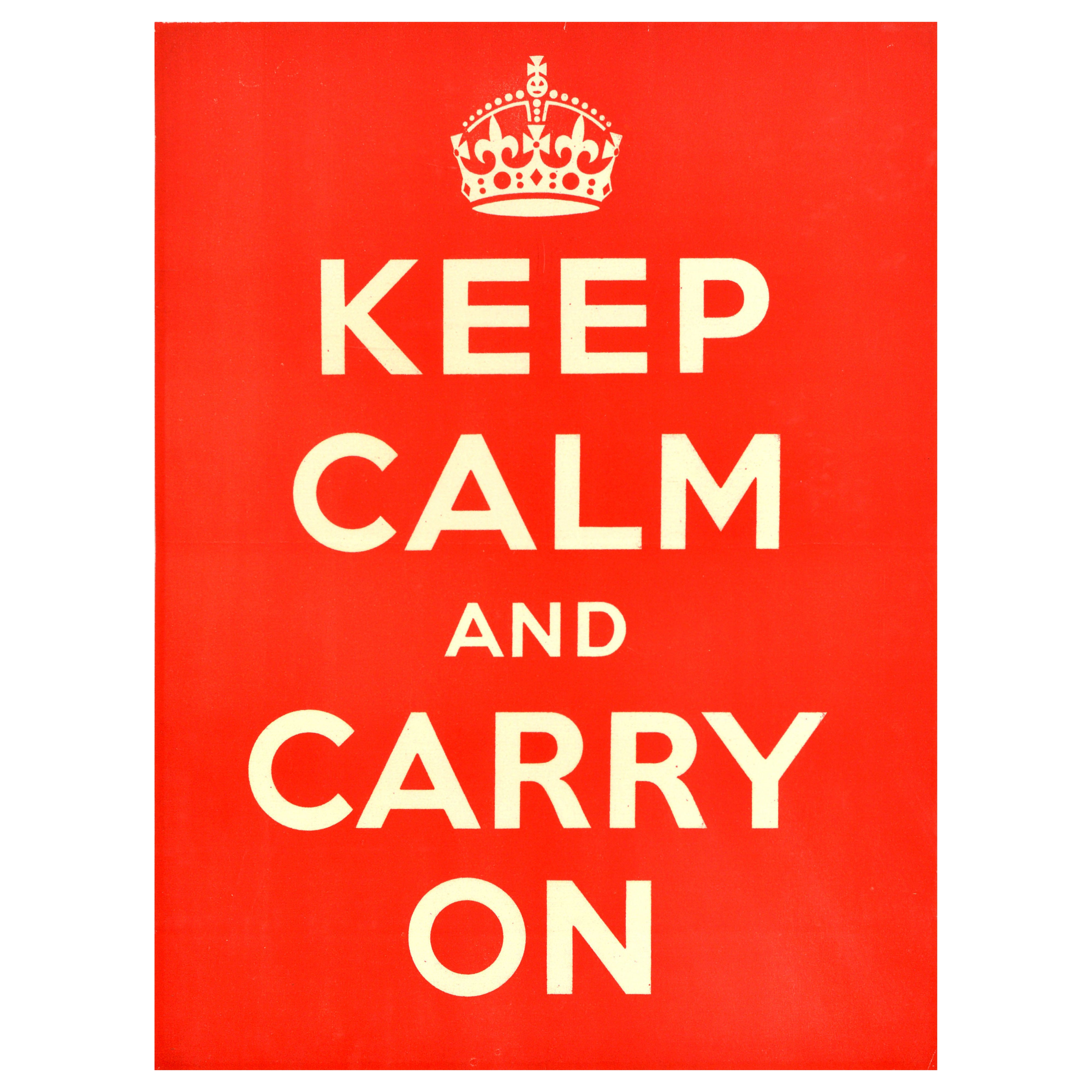 Rare Icone Original Vintage War Motivational Poster Keep Calm And Carry On WWII (Affiche de motivation pour la guerre)