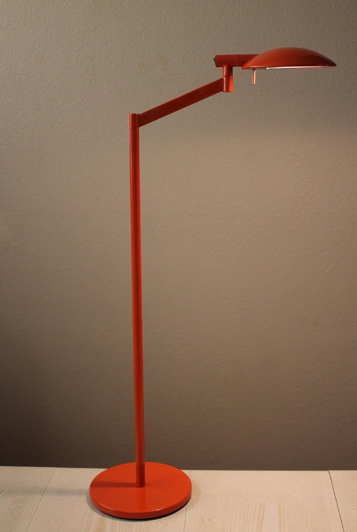 Rare! Iconic SONNEMAN Articulating Saucer Pharmacy Swing Arm Floor Lamp! Orange For Sale 4