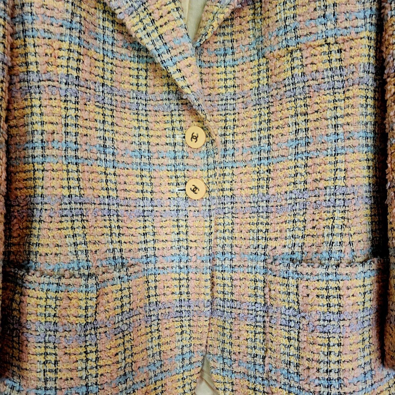 Rare Iconic Vintage 1994 Yellow Tweed CC Jacket For Sale 5