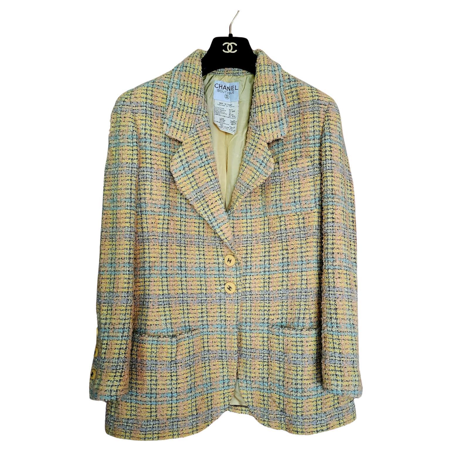 Rare Iconic Vintage 1994 Yellow Tweed CC Jacket For Sale