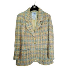 Seltene ikonische Vintage 1994 Gelbe Tweed CC Jacke