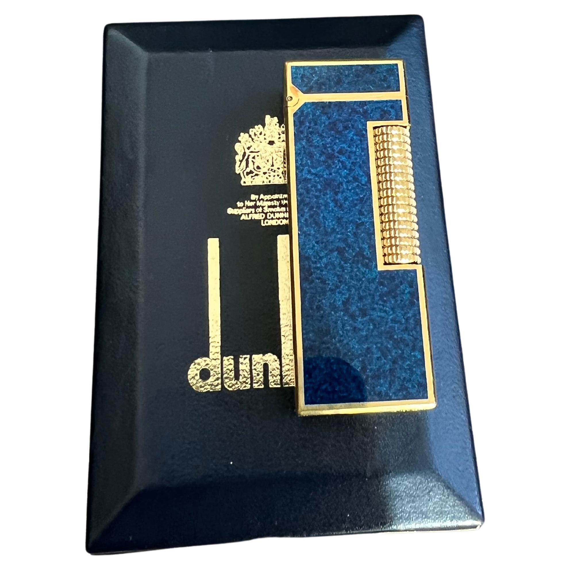 Rare Iconic Vintage Dunhill Gold Plated Blue Marble Lacquer Swiss Made Lighter For Sale