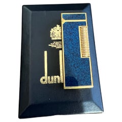 Rare Iconic Retro Dunhill Gold Plated Blue Marble Lacquer Swiss Made Lighter